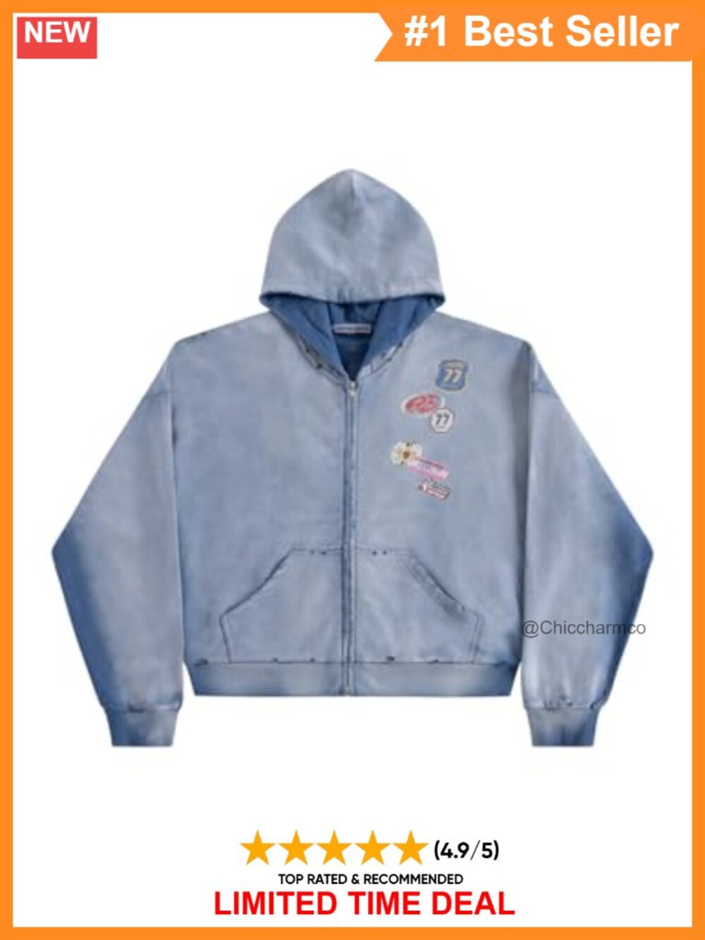 Acid Wash Zip Up Hoodie Boxy Oversized Streetwear Jacket Full Zip